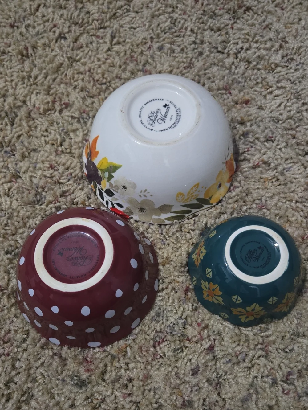 The Pioneer Woman Polka Dot and Floral Ceramic Bowl Trio - Measuring Cups Set 3